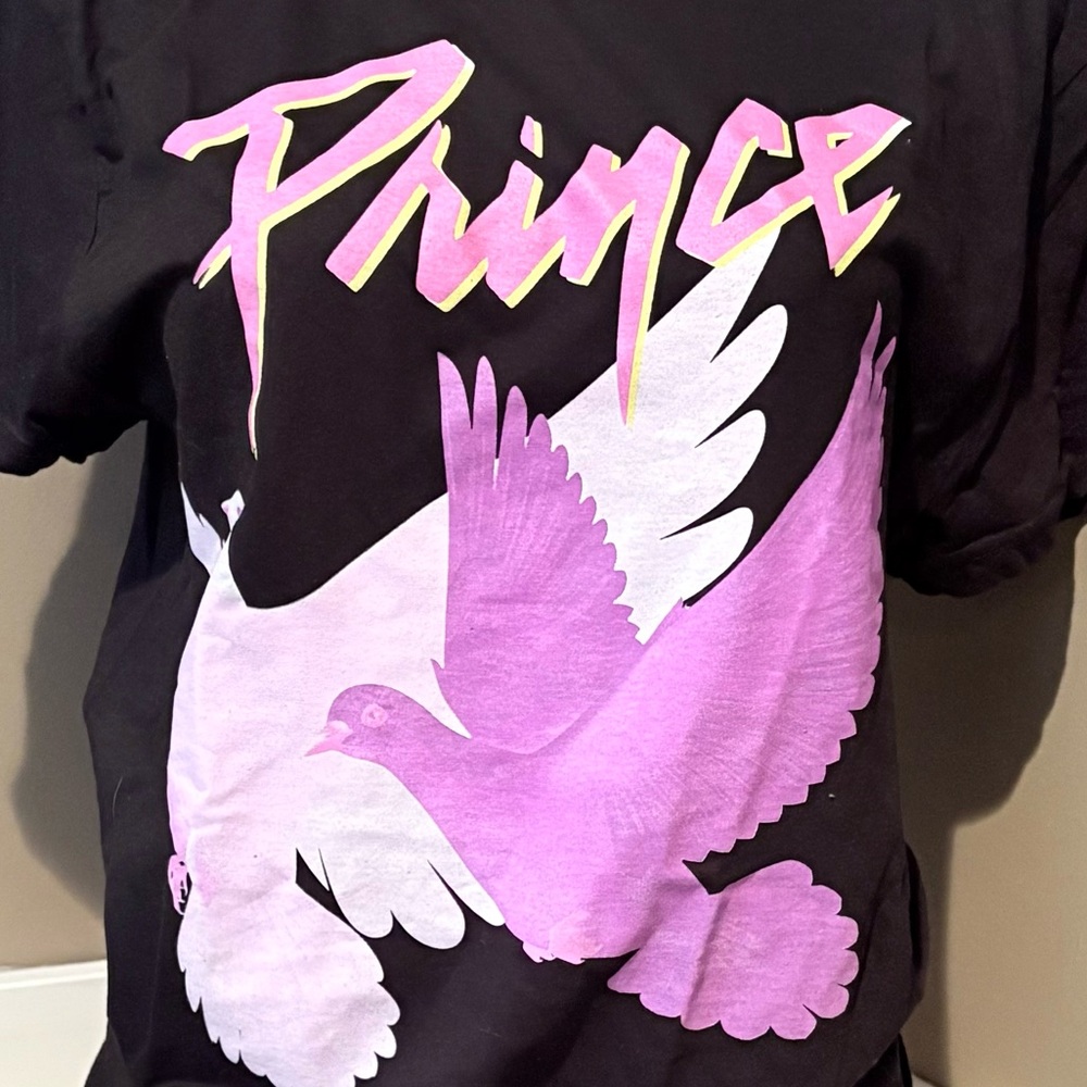 Prince Black Graphic Tee with Pink Dove Design Size Medium - Picture 2 of 4